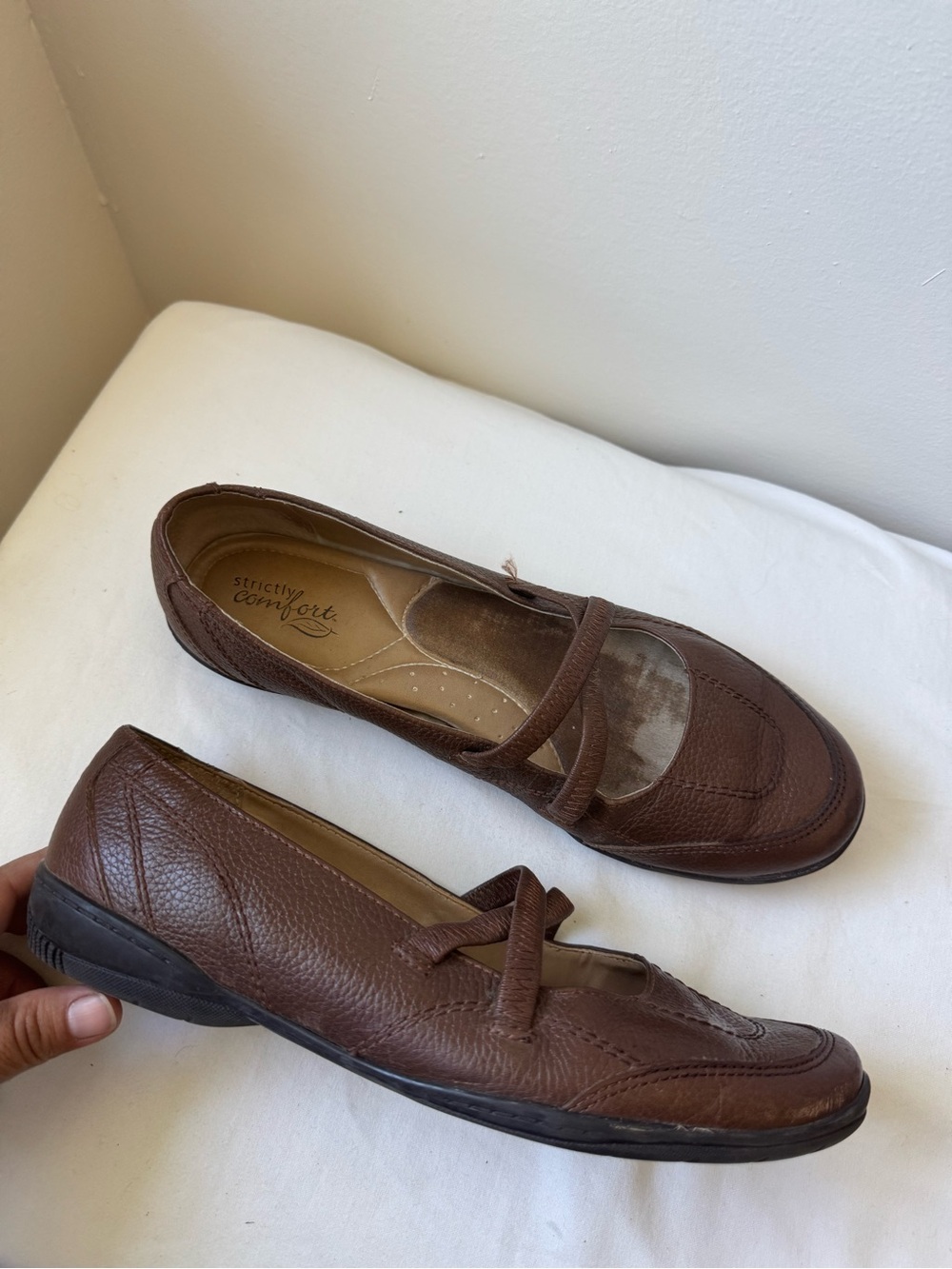Strictly Comfort Brown Leather Mary Jane Flats Cottagecore Dark Academia Size8.5